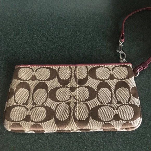 Coach Khaki/Purple Canvas Leather Suede Wristlet - Picture 8 of 16